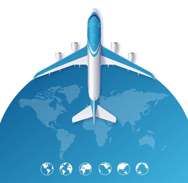 Vector airplane travel concept from the world map