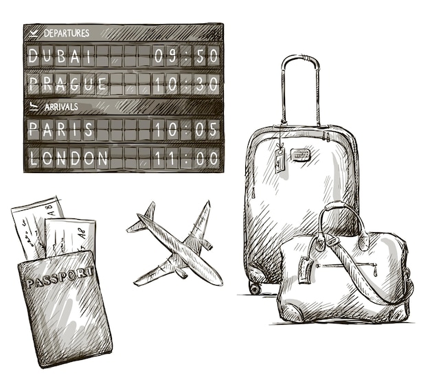 Vector airplane travel doodles hand drawn