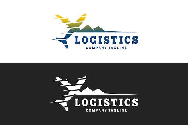 山のコンセプトを持つ飛行機旅行のロゴのテンプレート デザイン