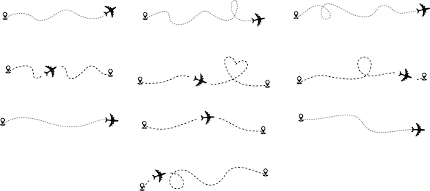 Vector airplane travel route line