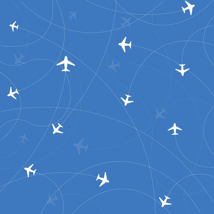Vector airplane travelplane with dotted lines of airplane routesvector illustration of flights