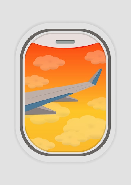 Airplane window view vector illustration Plane wing view