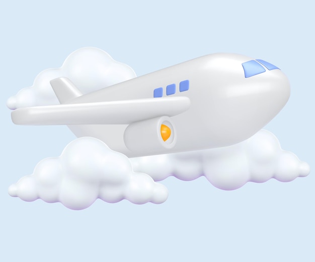 Airplane with clouds cartoon icon Vector 3d render