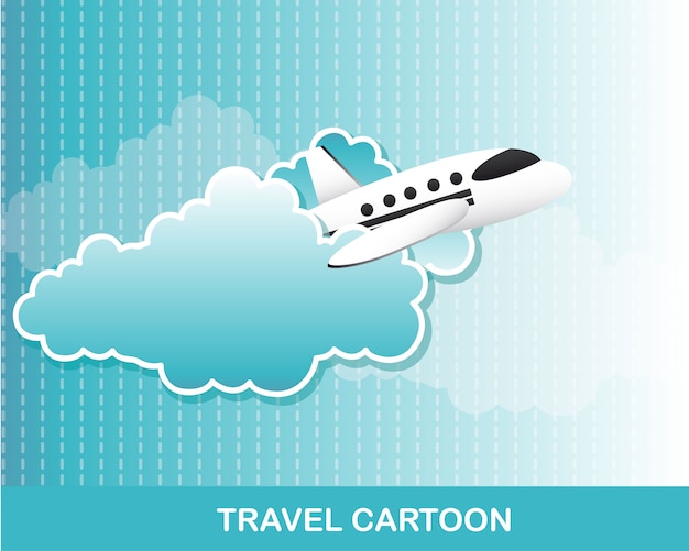 airplane with clouds cartoon