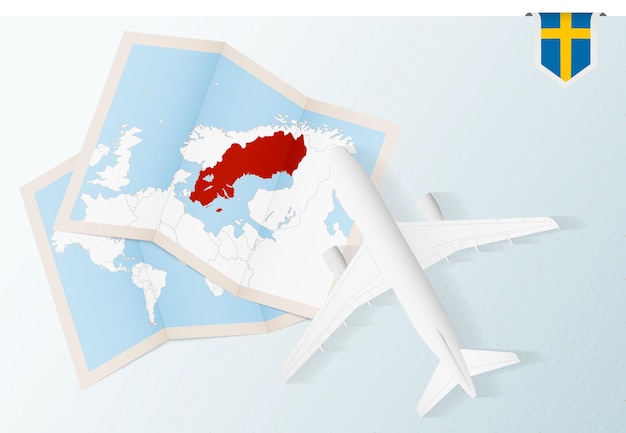 スウェーデンの地図と旗が付いている飛行機