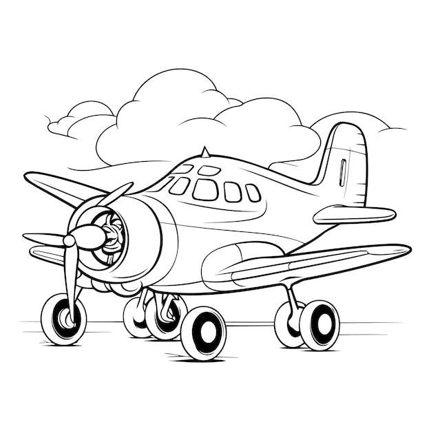 Vector airplane with propeller coloring book for children