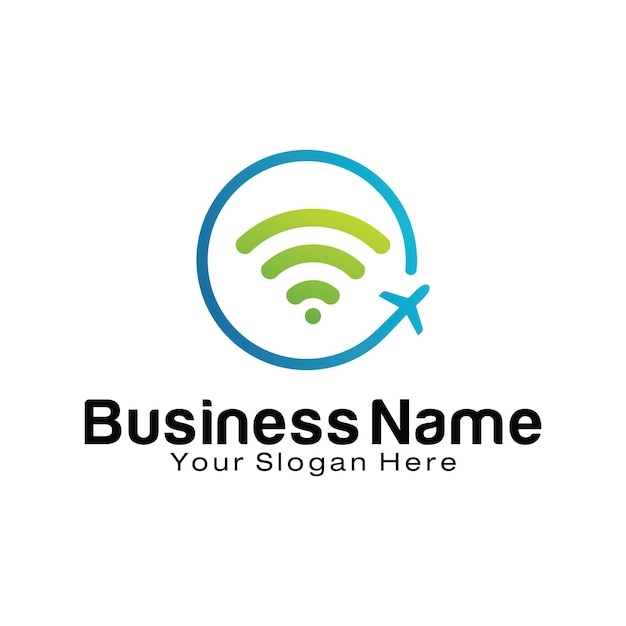 Airplane with signal network logo design template