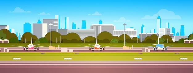 Airplanes Over Airport Building