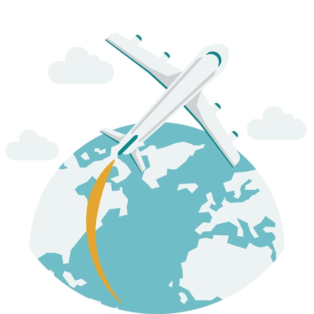 Vector airplanes are flying around the world illustration in minimal style