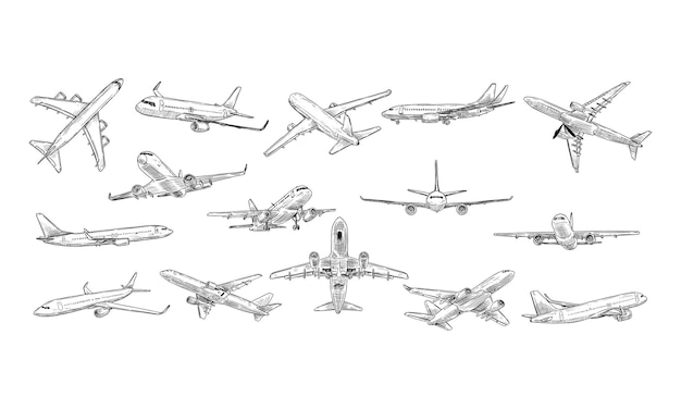 飛行機の手描きコレクション