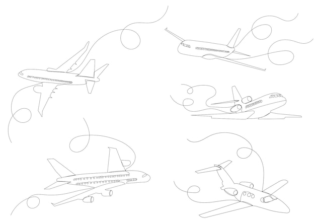 airplanes line drawing on a white background vector