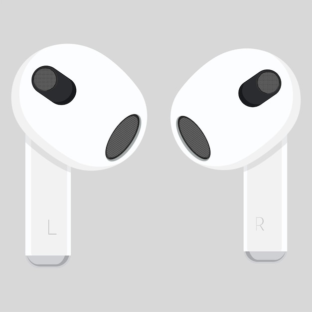 회색 배경 벡터 일러스트 레이 션에 airpods