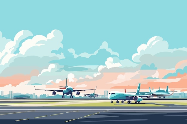 空港漫画カラー飛行機空港ベクトル図