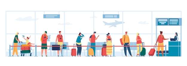Вектор Иллюстрация очереди регистрации в аэропорту