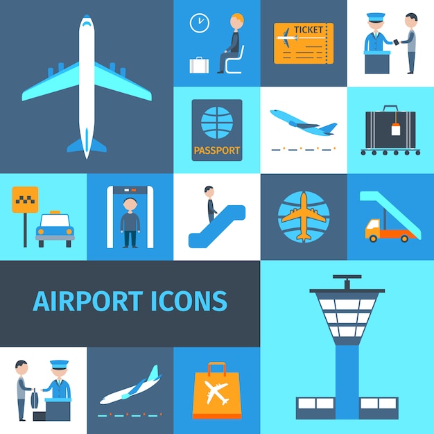 Airport decorative icons set