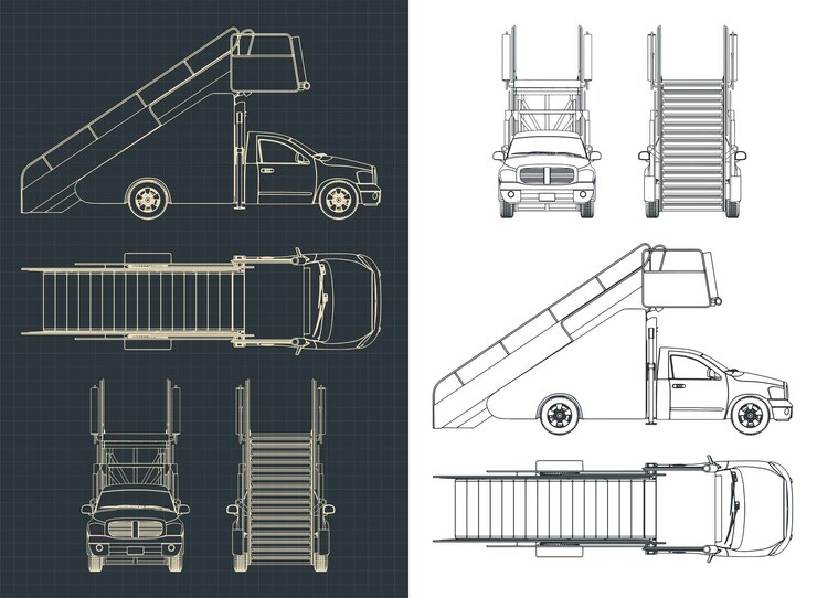 Vector airport ladder car blueprints