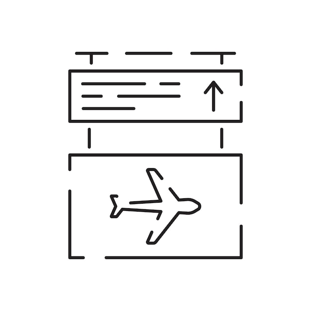 Airport line icon Airport building Plane is landing or flight Vector line icon Summer travel or transport
