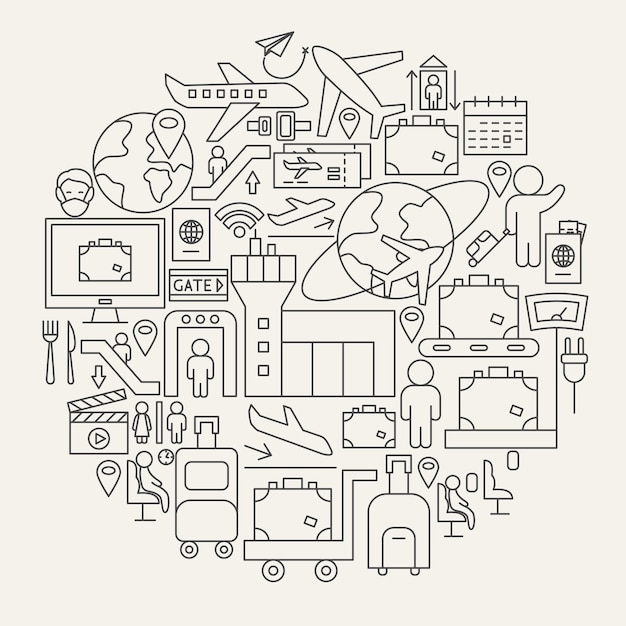 Airport Line Icons Circle