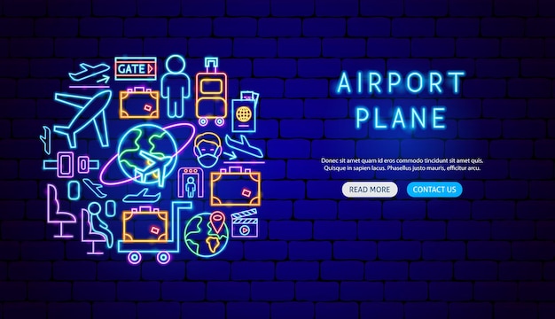 Airport plane neon banner design