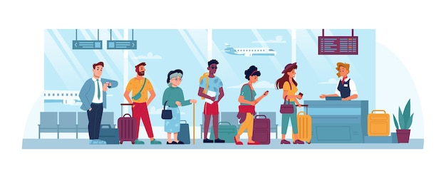 airport queue to counter check people with tickets