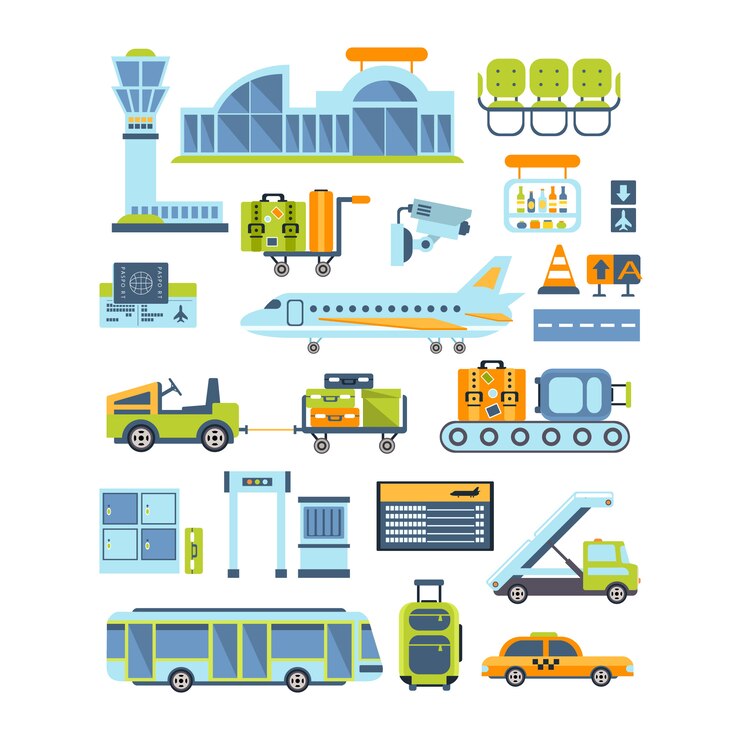 Vector airport related illustration collection