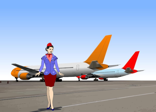 Airport scene Vector 3d illustration for designers