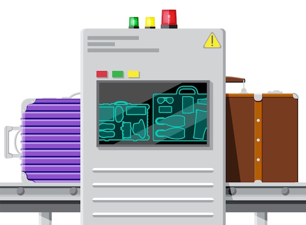 Airport Security Scanner Conveyor With Luggage