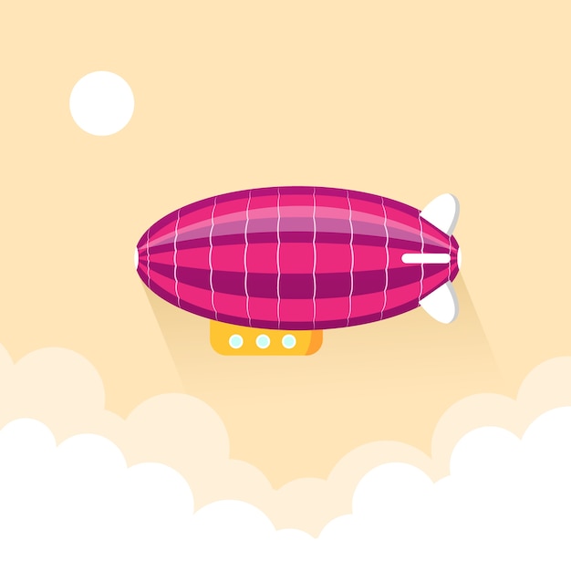 Vector airship blimp in evening sky background