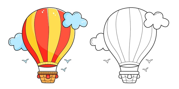 Airship coloring book with an example of coloring for children Coloring page with airship