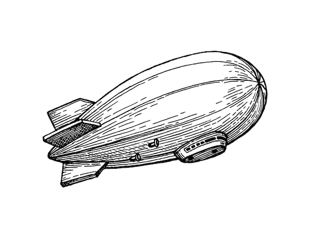 Vector airship. ink sketch of dirigible. hand drawn illustration.