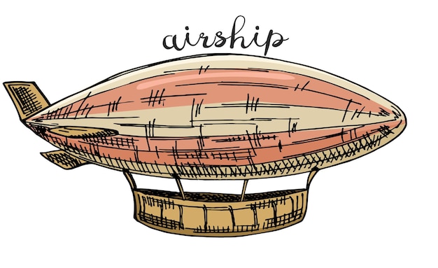 Airship sketch in Steampunk style Hand drawn illustration