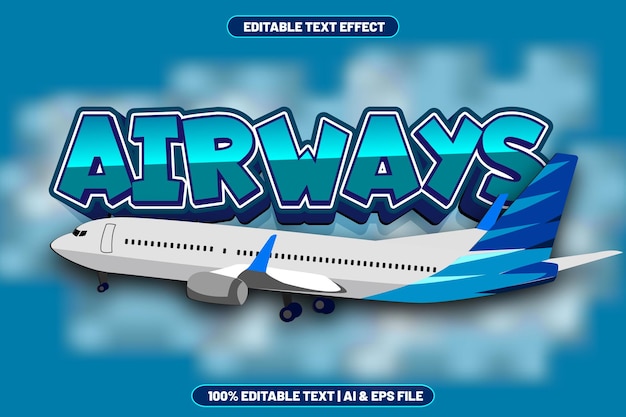 Airways editable text effect cartoon style