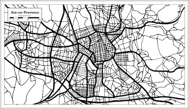 Mappa della città di aixenprovence francia in colore bianco e nero in stile retrò mappa di contorno illustrazione vettoriale