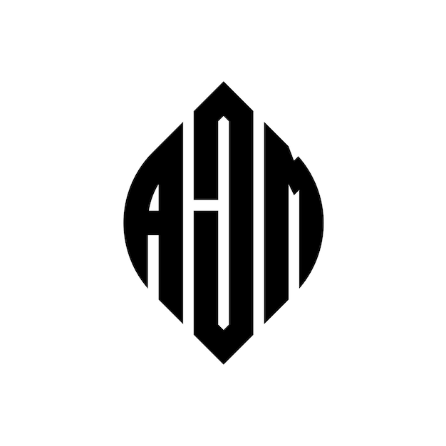 벡터 원과 타원 모양의 ajm 원형 글자 로고 디자인, 타이포그래피 스타일의 ajm 타원형 글자, 세 개의 이니셜이 원형 로고를 형성합니다.ajm 원형 블럼, 추상 모노그램, 글자 마크, 터