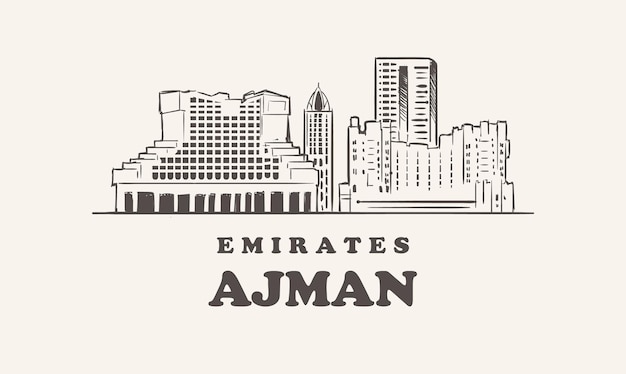 Ajman skyline, emiraten hand getekende illustratie