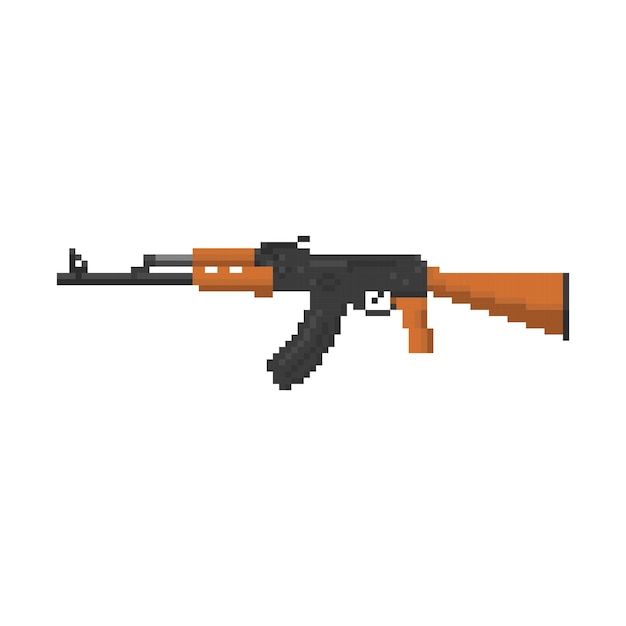 AK 47 Pixel art icoon voor 8 bit spel op witte achtergrond borduurwerk