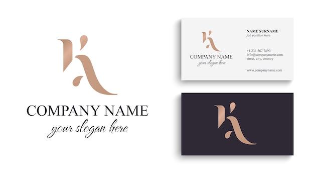 AK K letter monogram Elegant luxury KA logo Calligraphic style Vector design Luxurious linear creative monogram