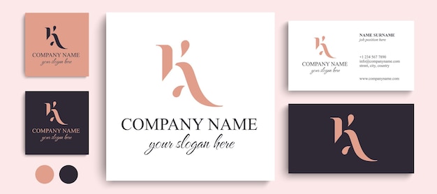 AK K letter monogram Elegant luxury KA logo Calligraphic style Vector design Luxurious linear creative monogram