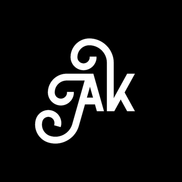 Вектор ak - дизайн логотипа на черном фоне, ak - креативные инициалы, ak - концепция логотипа, ak - дизайн значка, ak - белый дизайн значка на черном фонде.