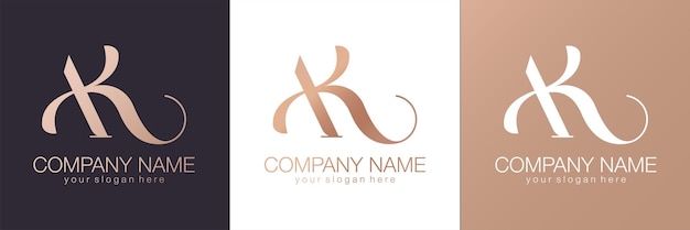 AK letter monogram Elegant luxury logo Calligraphic style Corporate identity and personal logo Vector design Luxurious linear creative monogram