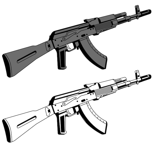 Ak47 攻撃武器の黒と白のベクトルのデザイン