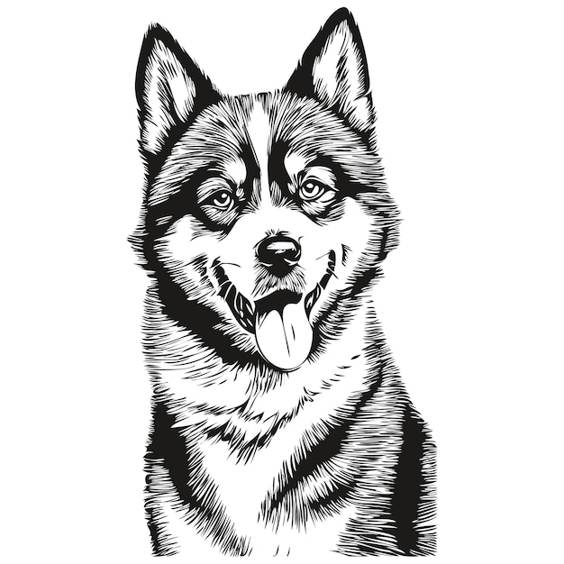 Akita dog line illustration black and white ink sketch face portrait in vector realistic breed pet