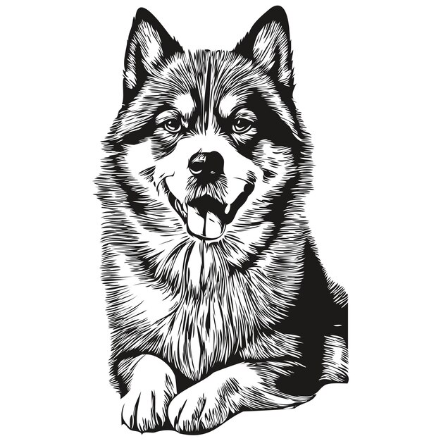 Vector akita dog portrait in vector animal hand drawing for tattoo or tshirt print illustration realistic breed pet