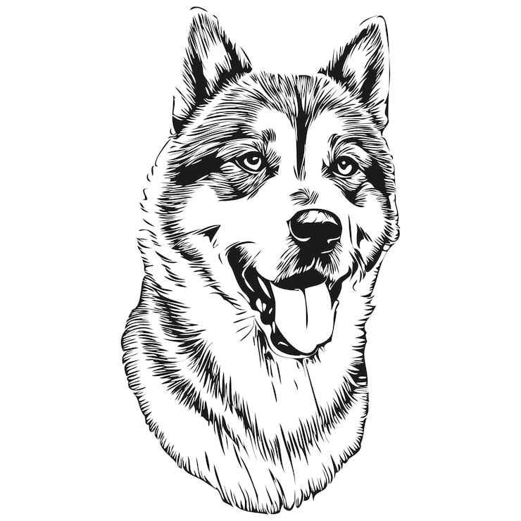 Vector akita hond zwart tekening vector geïsoleerd schminken schets lijn illustratie realistisch ras huisdier