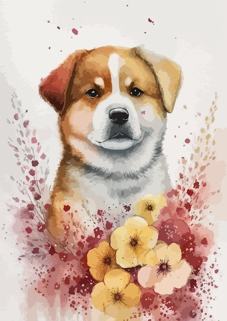 Akita Inu Watercolor Design Assets для веб-дизайна