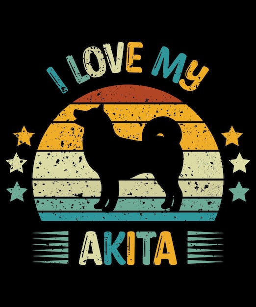 Akita silhouet vintage en retro tshirt ontwerp