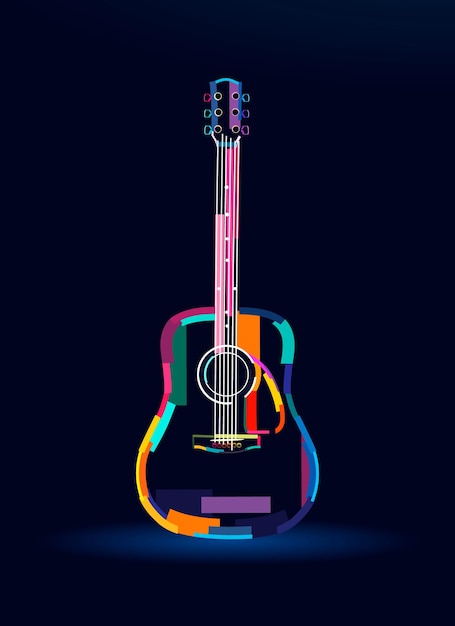 Akoestische gitaar abstracte kleurrijke tekening Vectorillustratie van verf