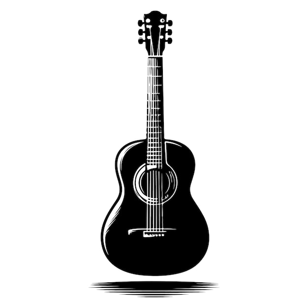 Akoestische gitaar met bloemenornament in zwart-wit