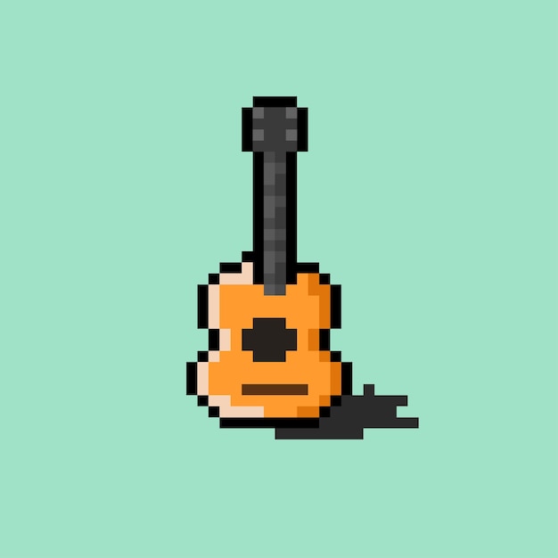 Akoestische gitaar met pixel art-stijl