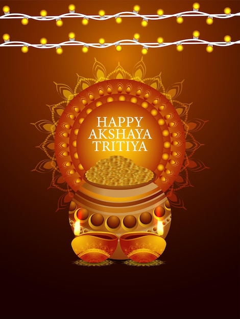 Akshaya tritiya banner met gouden munten en diya